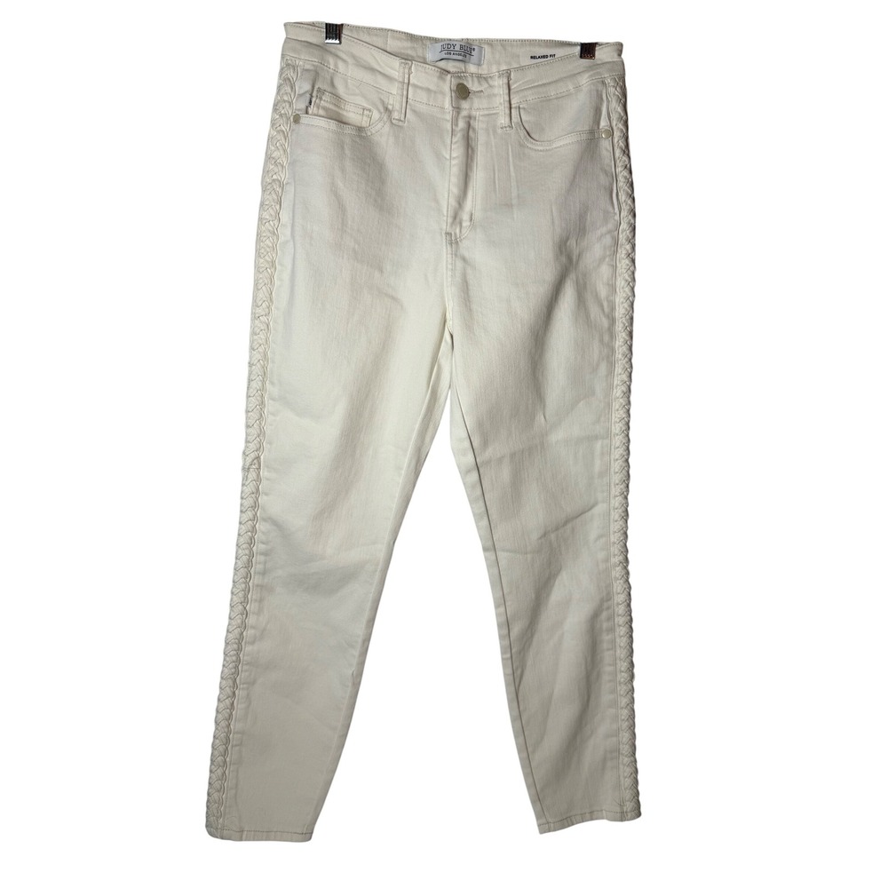 Judy Blue Los Angeles White Denim Jeans Relaxed Fit Braided Trim‎ Women - Picture 5 of 14